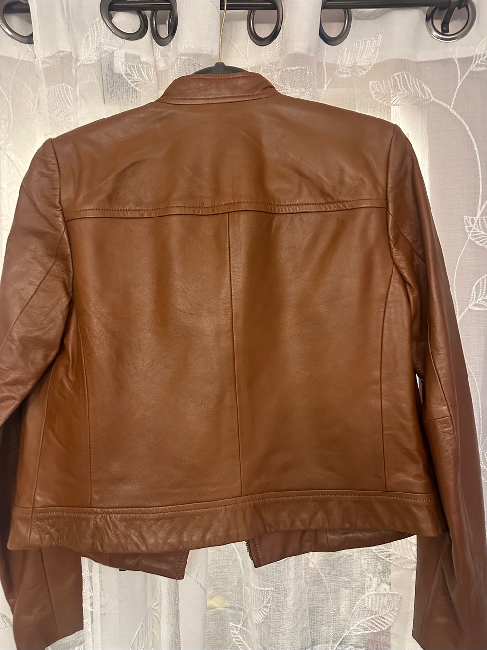 Michael Kors Cognac Brown Leather Zip Moto Jacket - Picture 5 of 10